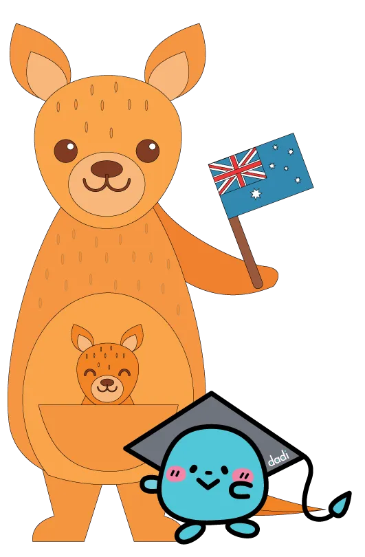Dadi Education mascot with kangaroo, promoting study in Australia for international students