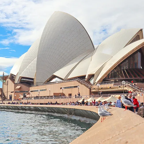 Study in Australia, Sydney Opera House during the day with tourists nearby