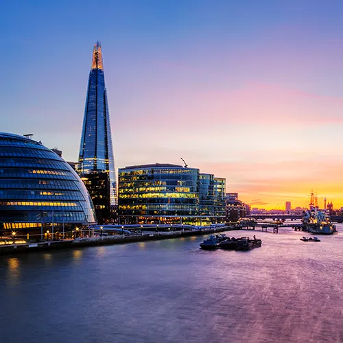 Study in England - The Shard and London cityscape during sunset