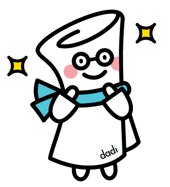 Dadi Education mascot Dada with glasses and a smiling expression