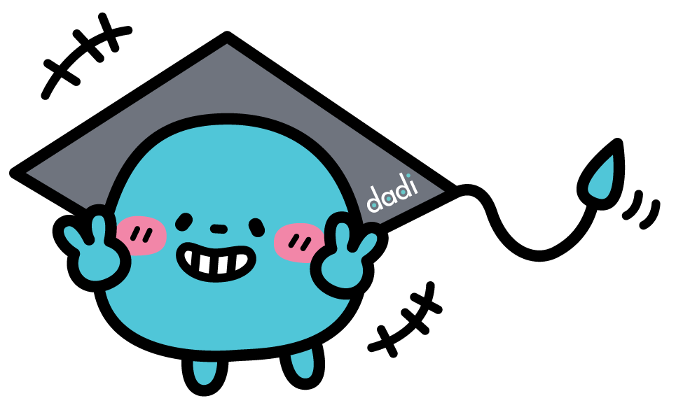 Dadi Education mascot Didi wearing a graduation cap