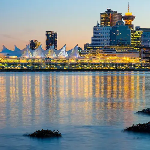 Study abroad in Canada and experience the vibrant Vancouver harbor at dusk