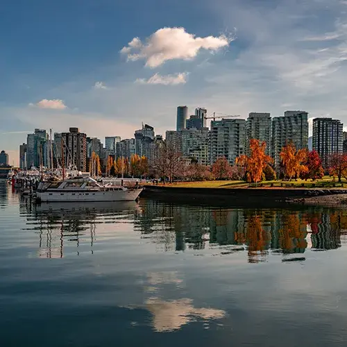 Study abroad in Canada with a view of the Vancouver waterfront cityscape for international students