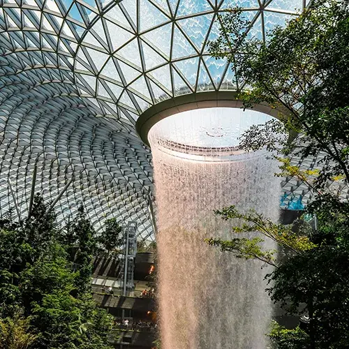 Study abroad in Singapore and visit the Jewel Changi Airport indoor waterfall