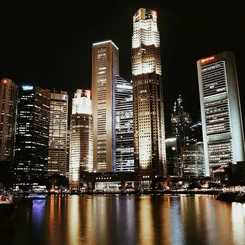 Study in Singapore surrounded by the modern city lights of downtown