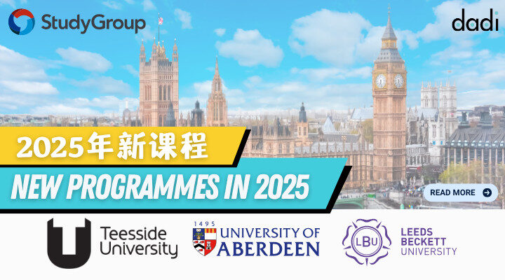 StudyGroup 2025 new programmes for UK universities including Teesside University, University of Aberdeen, and Leeds Beckett University.